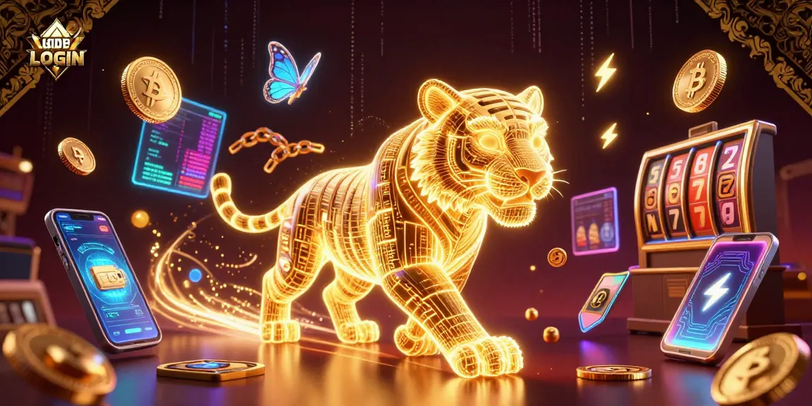 Experience the excitement of LGODEWA LOGIN with a dynamic 3D casino scene featuring a golden tiger and digital assets.