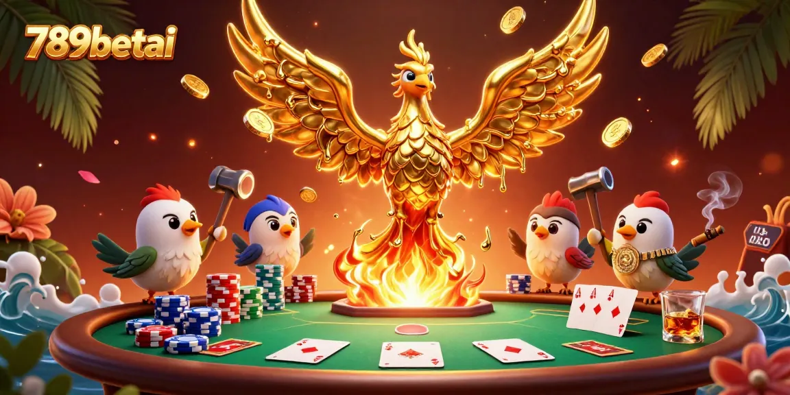 Experience winning with 789betai as molten gold phoenix rises over a casino scene.