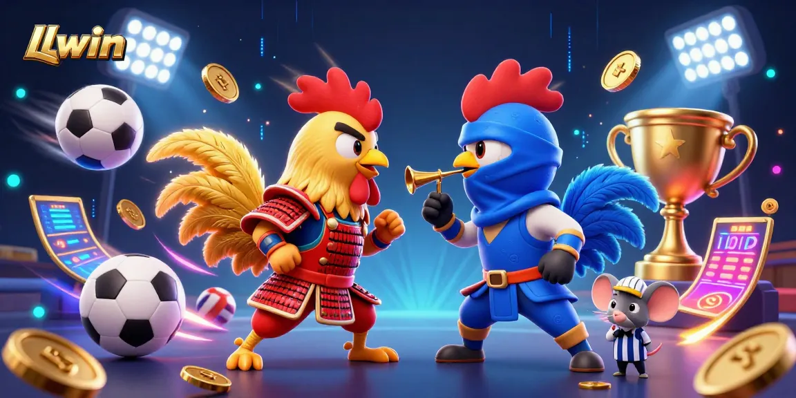 LLwin's thrilling showdown between cartoon roosters highlights dynamic betting action and sports excitement.