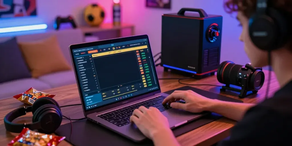 Player engaging with net88 online betting platform in a vibrant gaming setup