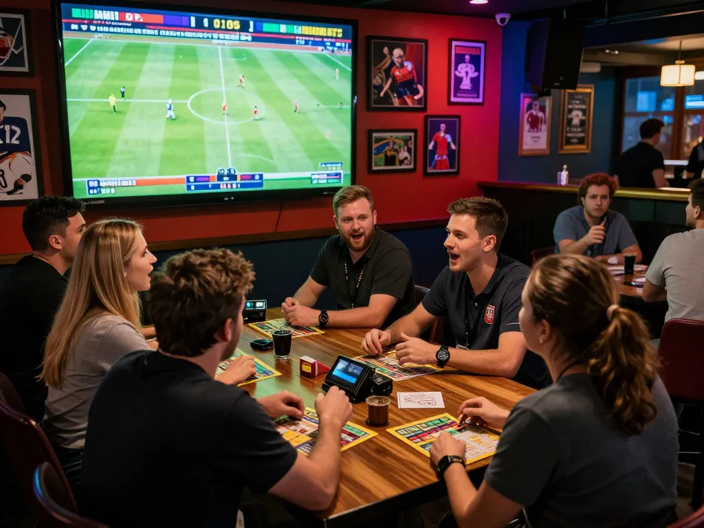 SOCOLIVE bettors engage enthusiastically with live soccer matches on screens while placing bets.