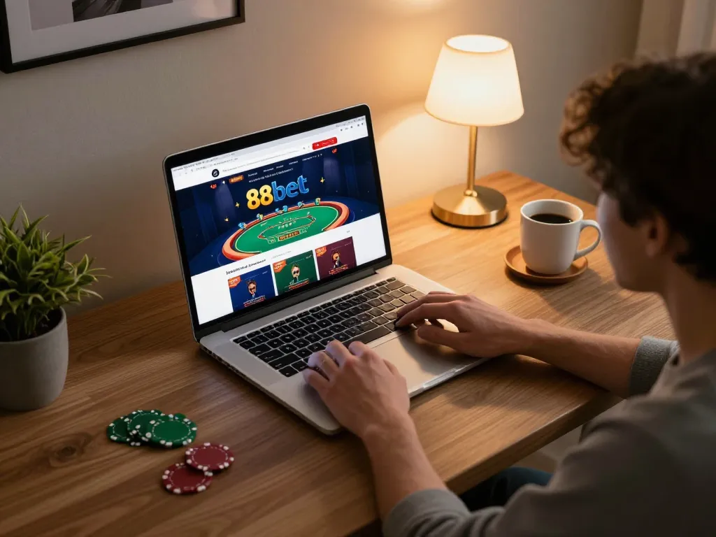 Engaging with live dealer blackjack on 88bet in a cozy online gaming setup