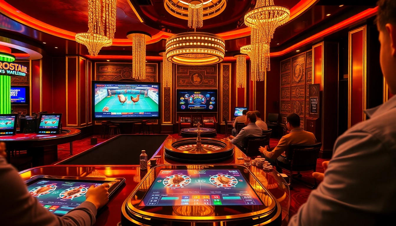 Exciting betting on live chicken fights at đá gà trực tiếp trên gavb79, showcasing a dynamic casino atmosphere.