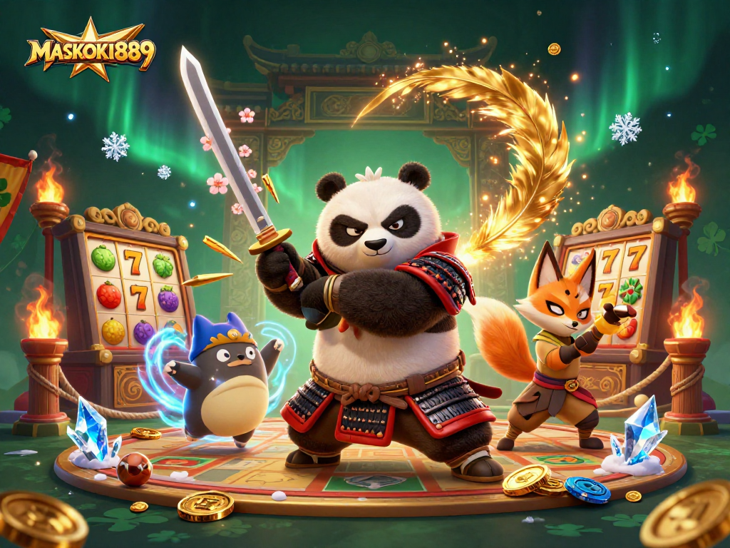 Engage with thrilling action featuring MASKOKI889 in an energetic casino-themed scene