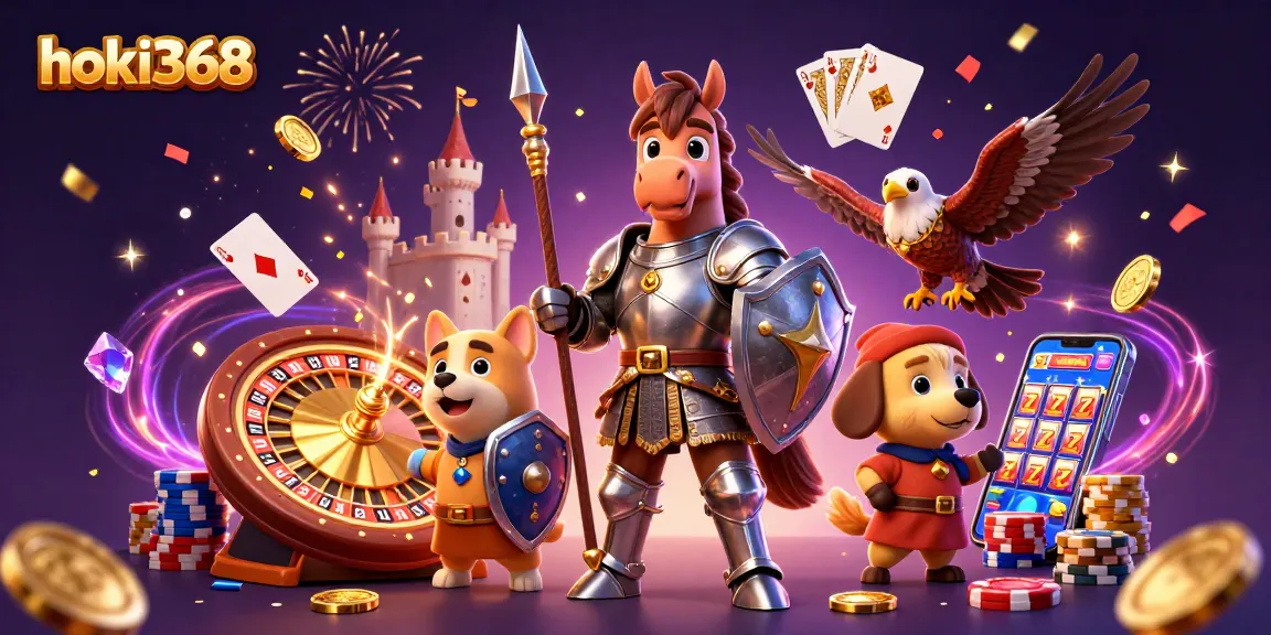 Win jackpots at hoki368 in a vibrant 3D casino scene with characters and game elements.