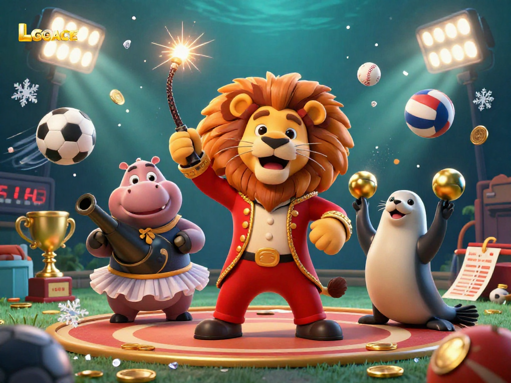 LGOACE showcases a vibrant 3D sports betting scene filled with characters and dynamic elements in an engaging layout.