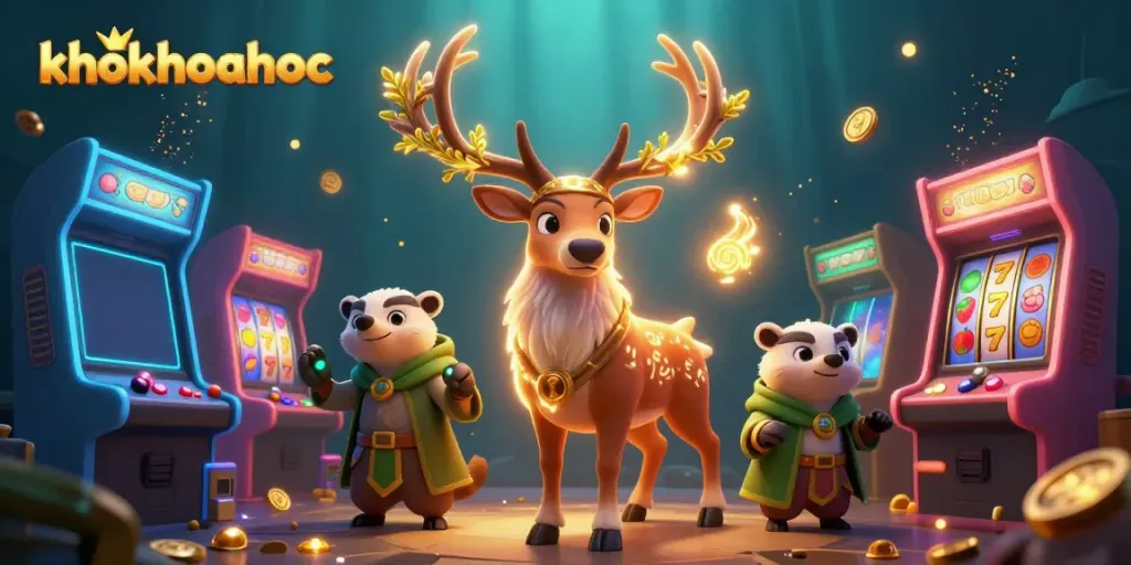 Engage in thrilling adventures at khokhoahoc with a druid stag in a vibrant casino scene.