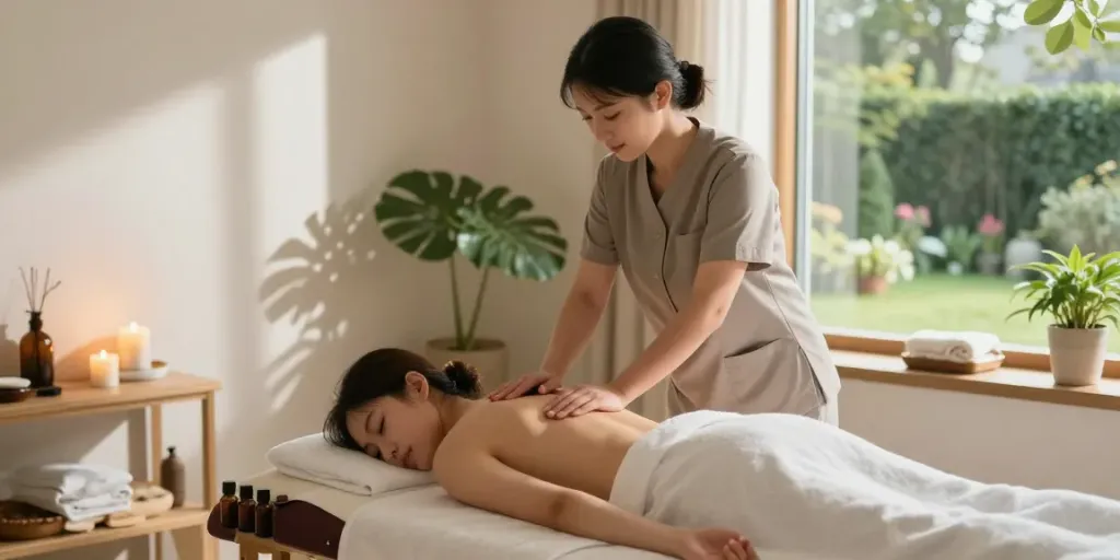 Relaxing 성남출장안마 session in a tranquil home setting with personalized service.