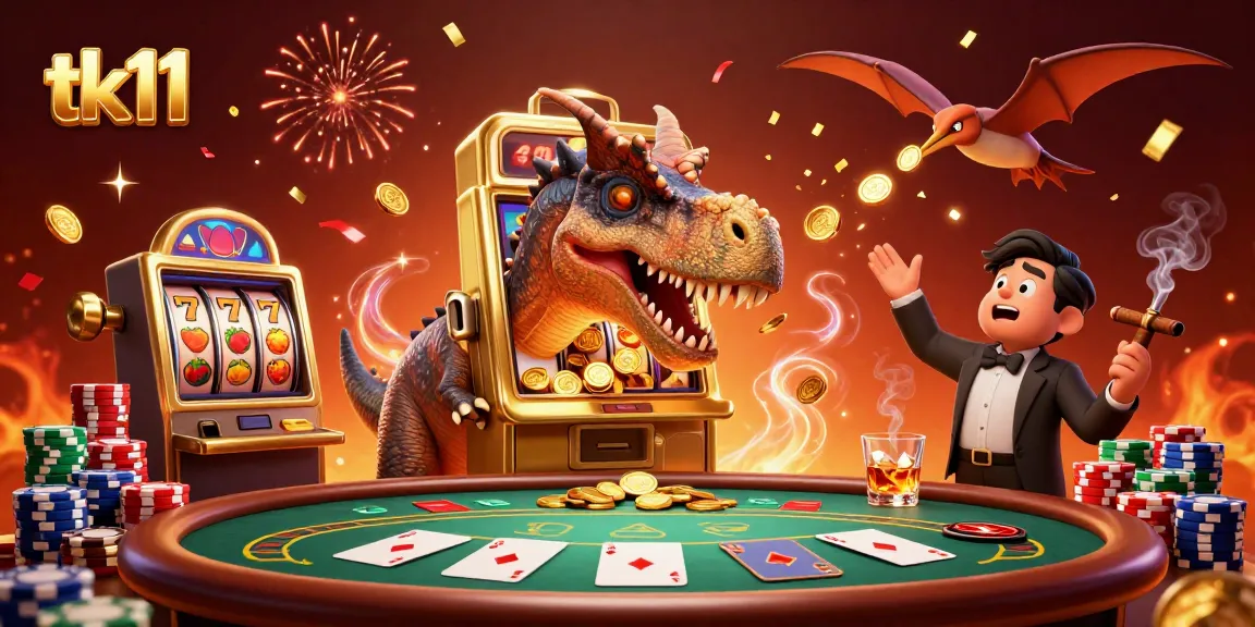 tk11 slot machine jackpot scene with animated characters in a vibrant casino setting