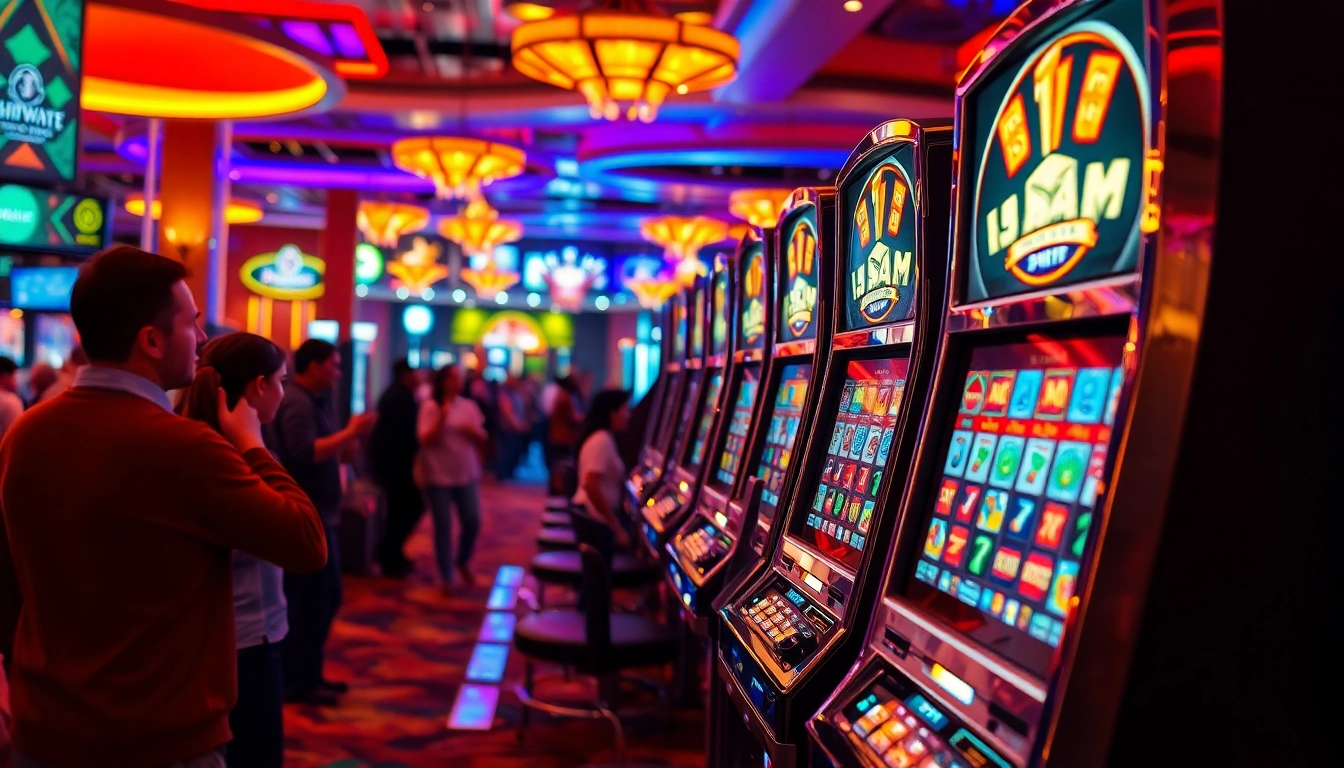 Slot gacor menunjukkan mesin slot yang menyenangkan di kasino yang ramai.
