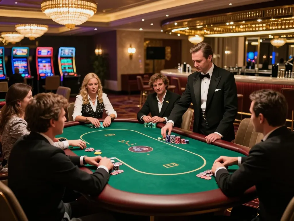 Experience high-stakes poker action at https://kp88a.com/ with stylish players engaged in a VIP casino setting.