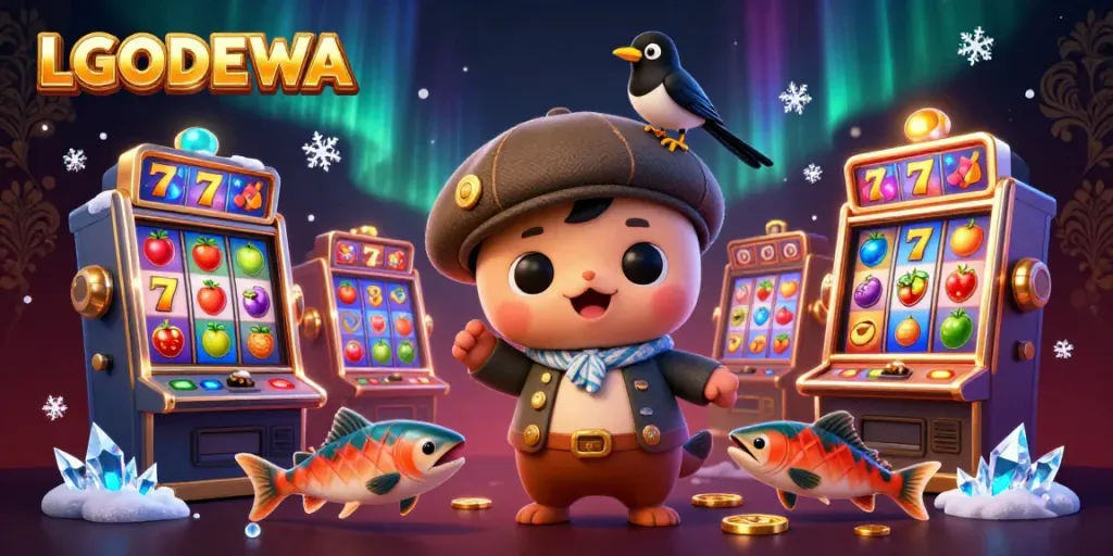 Spin to win at LGODEWA featuring baby Nessie and vibrant slot machines.