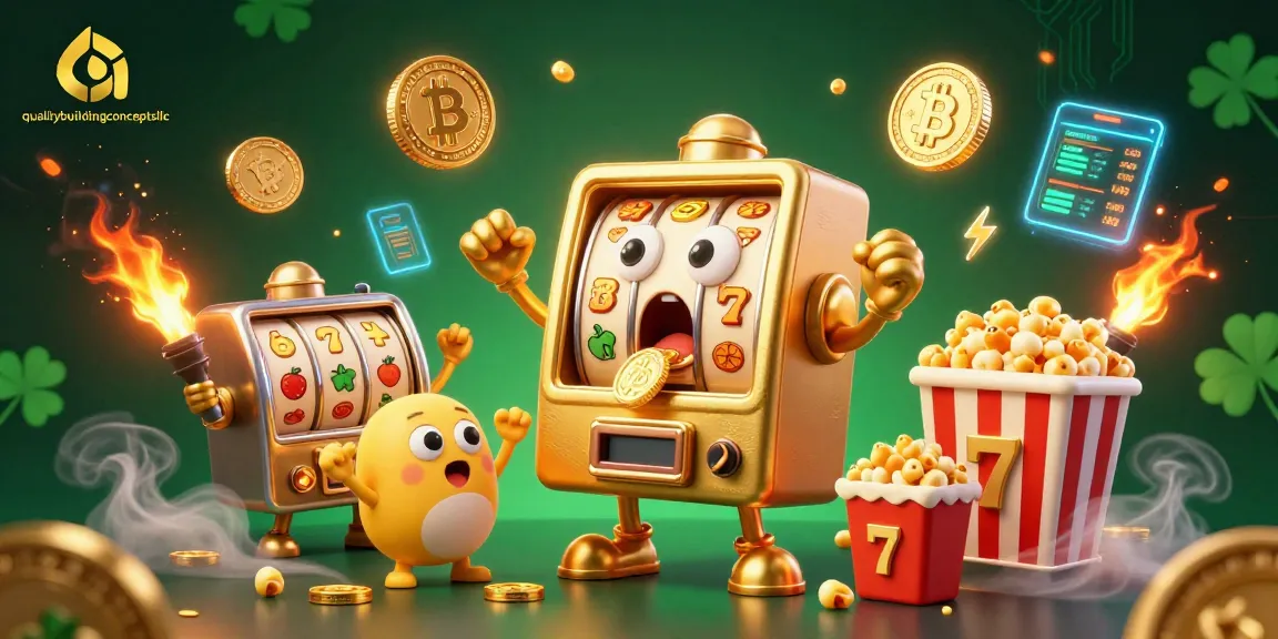 qualitybuildingconceptsllc sends coins flying with a joyous jackpot from a golden slot machine in dynamic gaming action.