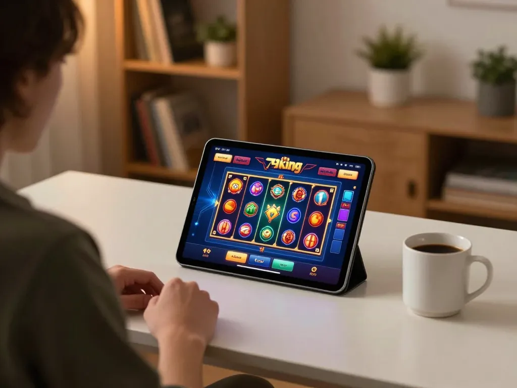 Experience exciting gaming with the 79king online casino on a tablet, creating a cozy atmosphere.