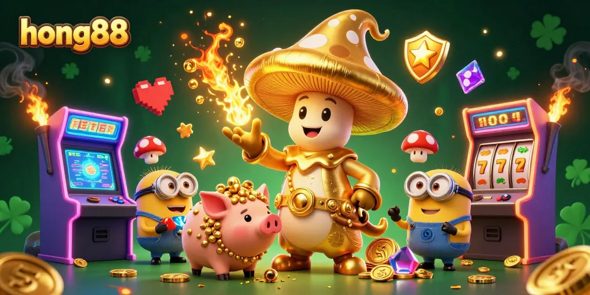 Engage with hong88's exciting slots and riches in this vibrant 3D casino illustration.