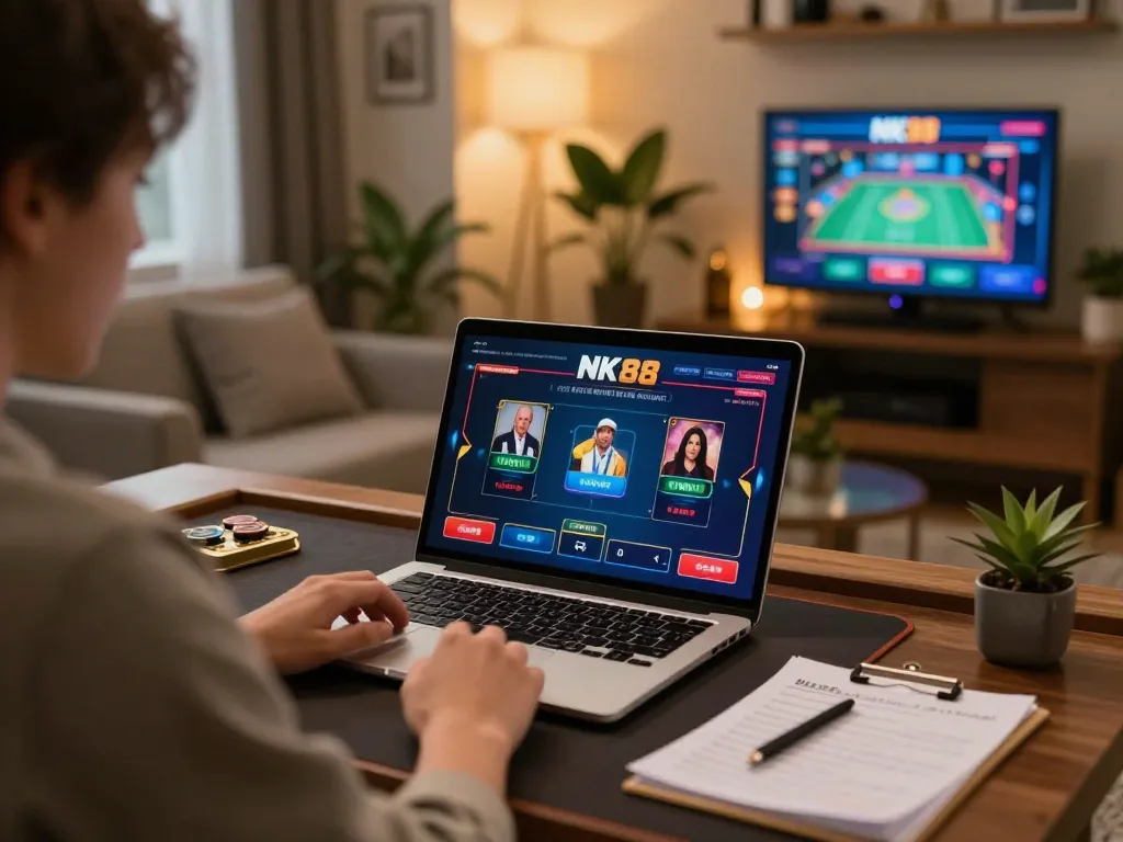 Engaging live dealer game experience on NK88's platform in a cozy home atmosphere