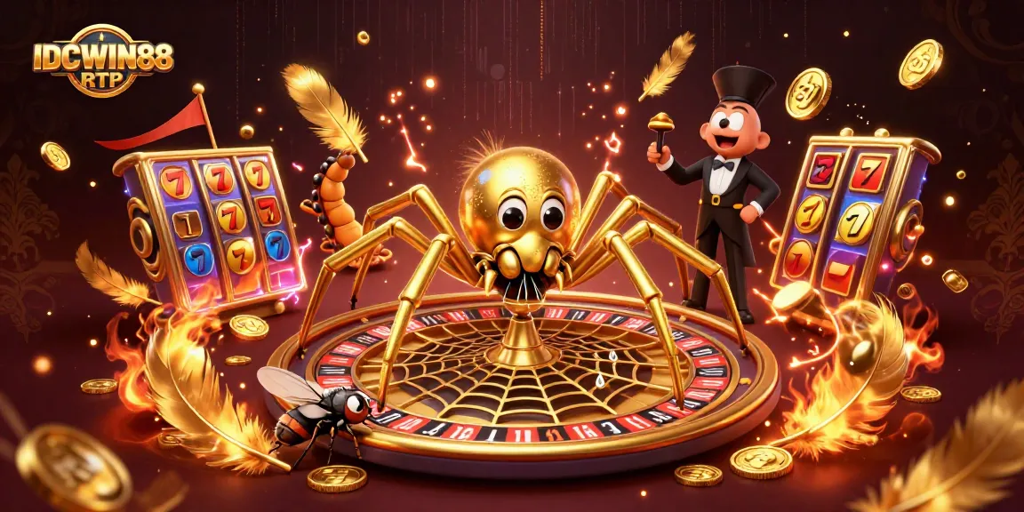 Experience the excitement of IDCWIN88 RTP with a dynamic casino scene featuring a roulette wheel and animated characters.