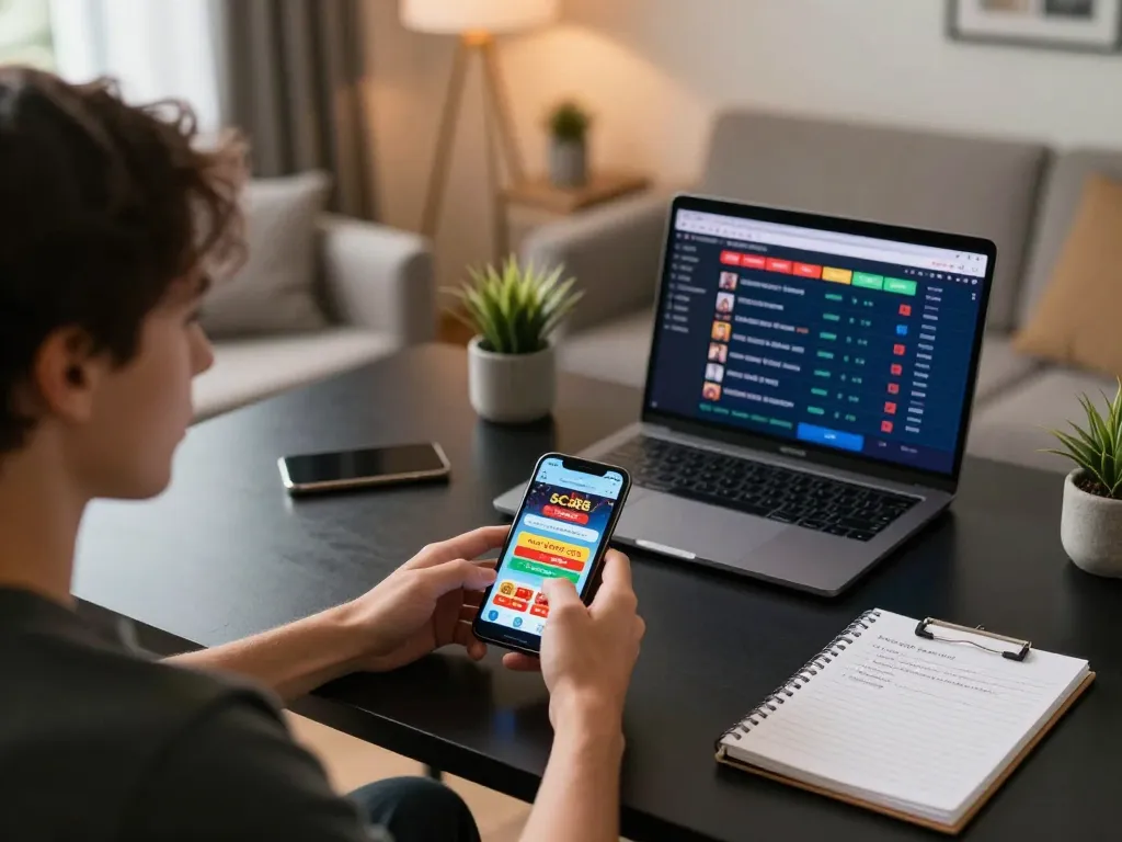 Engaging mobile gaming experience on SC88 app with strategic focus and stylish home setup.