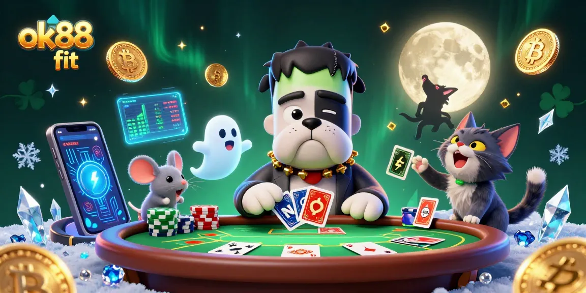 Engage in poker at ok88 fit with cartoon characters in an enchanting casino setup.
