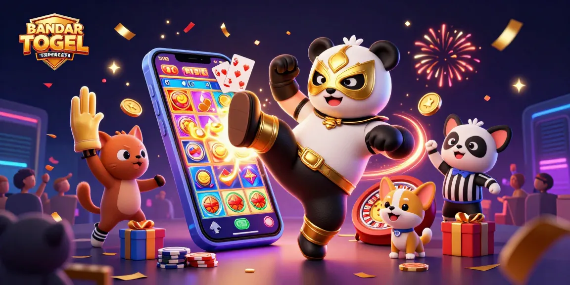 BANDAR TOGEL TERPERCAYA showcases a thrilling 3D casino scene with a panda in action, vibrant gambling elements.