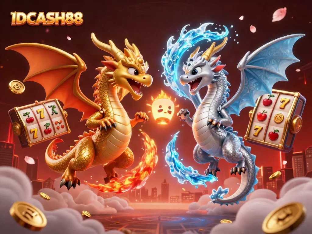 Engage with the thrilling world of IDCASH88 through enchanting imagery featuring astonishing dragons and exciting casino elements.