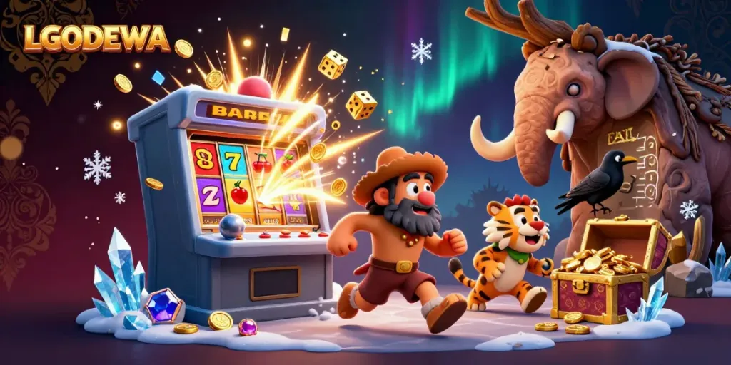 Engage with LGODEWA's immersive casino experience featuring lively characters and thrilling gaming elements.