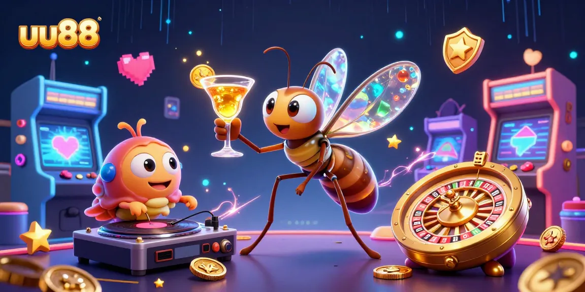 Experience the excitement of uu88 with a vibrant illustration of casino-themed characters and gaming elements.