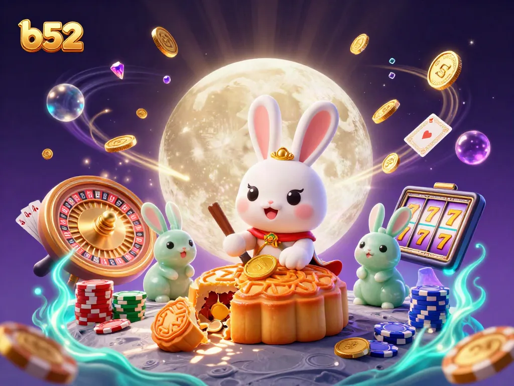Engage with b52 casino excitement as the moon rabbit reveals poker chips from mooncakes.