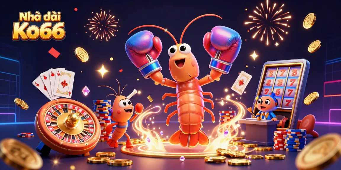 Experience the excitement and rewards at Nhà cái Ko66 with vibrant casino elements and energetic characters.