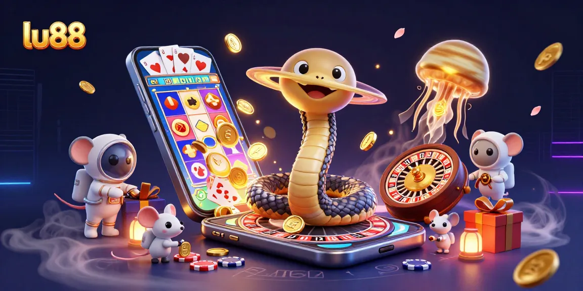 Experience lu88's vibrant cosmic casino with astronaut mice and a golden jellyfish dealer.