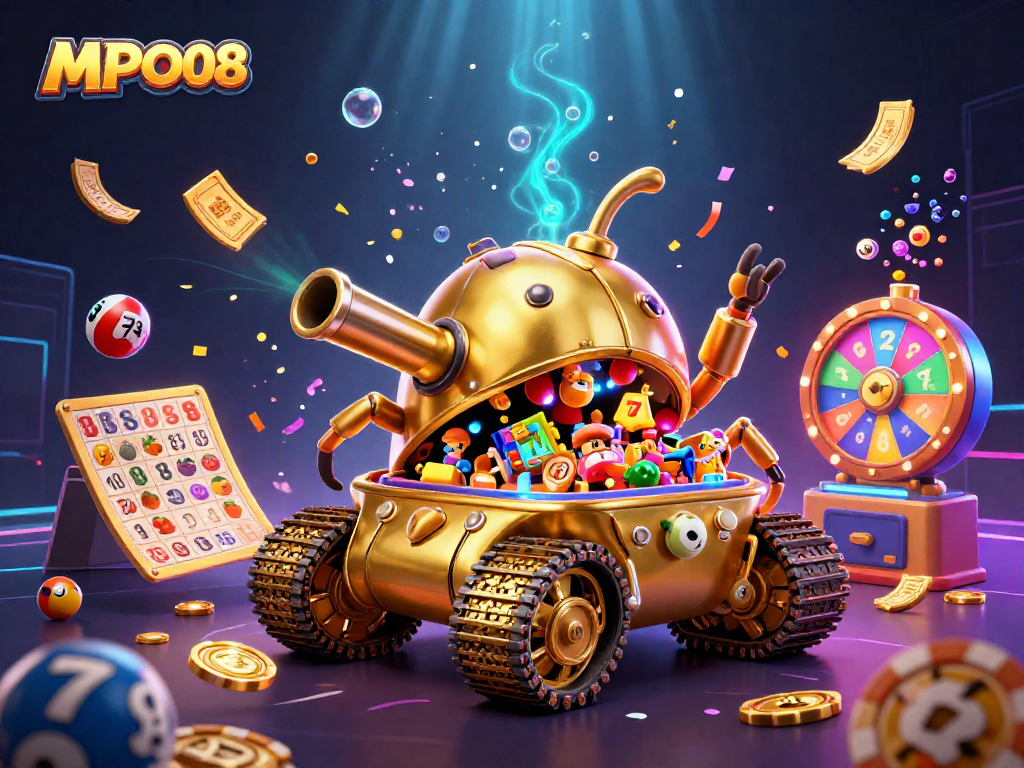 MPO08 immerses players in dynamic gaming action with vibrant slots and colorful lottery elements.