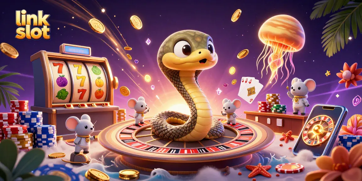 Experience the thrill of link slot with dynamic slots and animated gaming elements in a vibrant 3D scene.