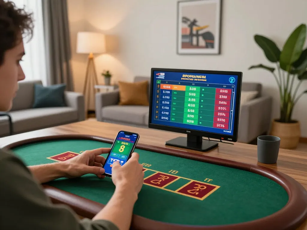 Mobile sports betting at home with cm88-vn seamlessly integrated into vibrant gaming atmosphere.
