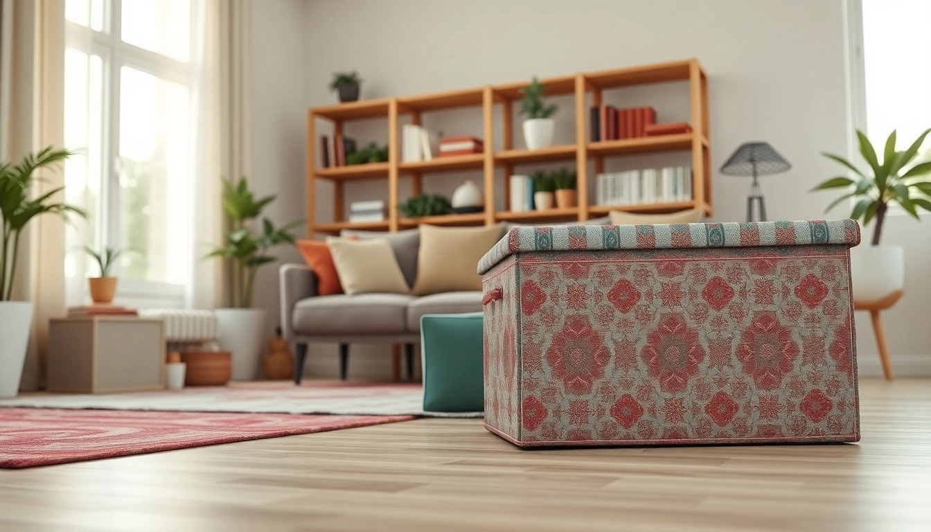 Organized storage box in a stylish living room, enhancing beauty and functionality.