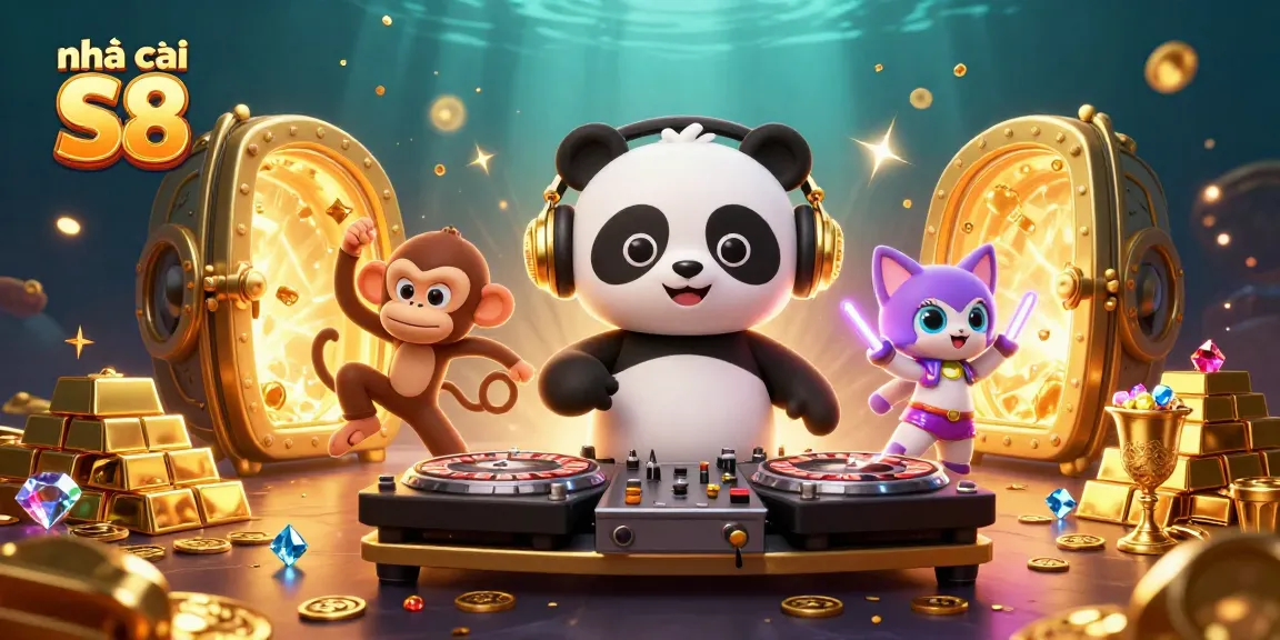 Experience vibrant action at nhà cái S8 with a fun 3D illustration of a DJ panda and friends!