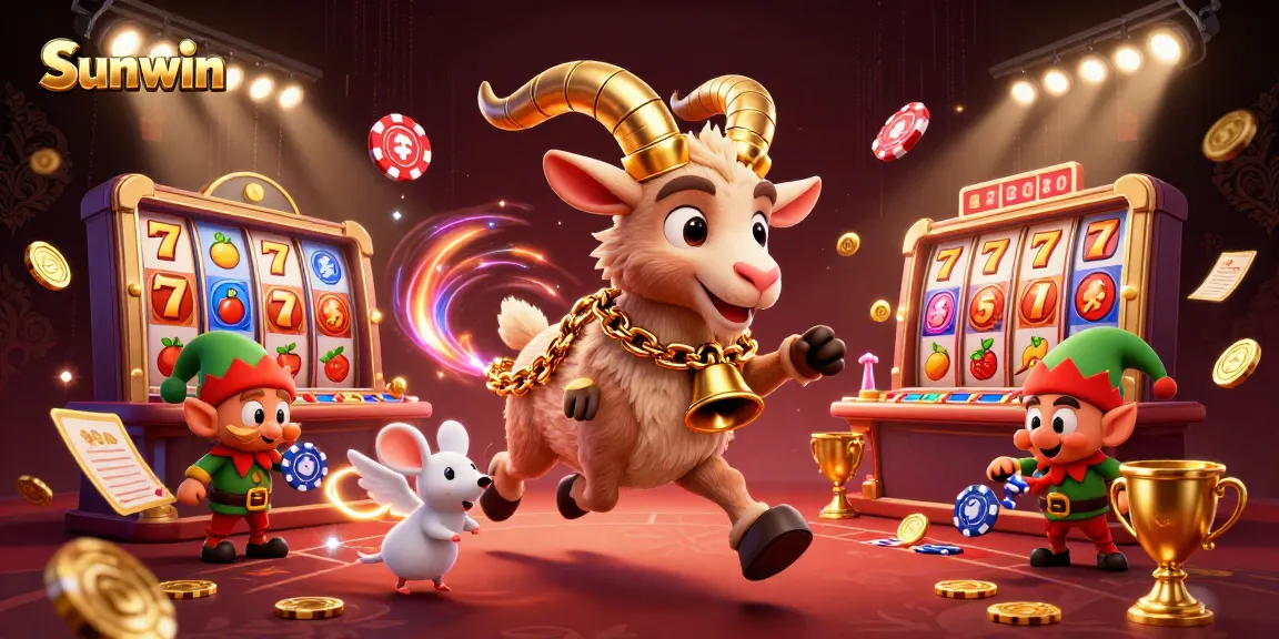 Experience thrilling gameplay at Sunwin with Krampus and festive characters in a vibrant casino scene.