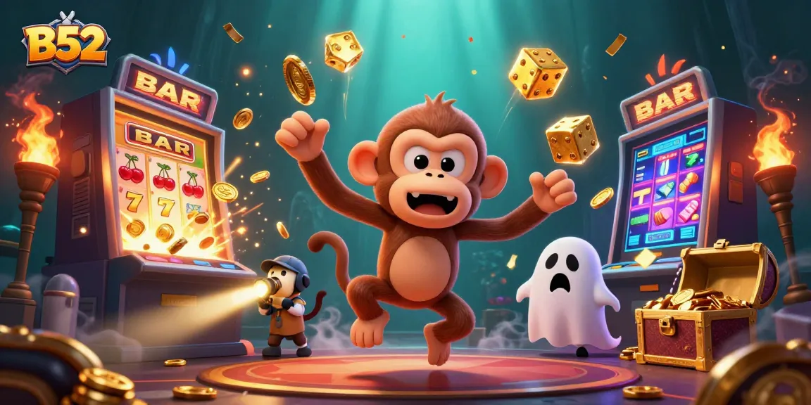 B52 engages players with a haunted casino scene featuring juggled golden objects, exciting game symbols, and vivid dynamics.