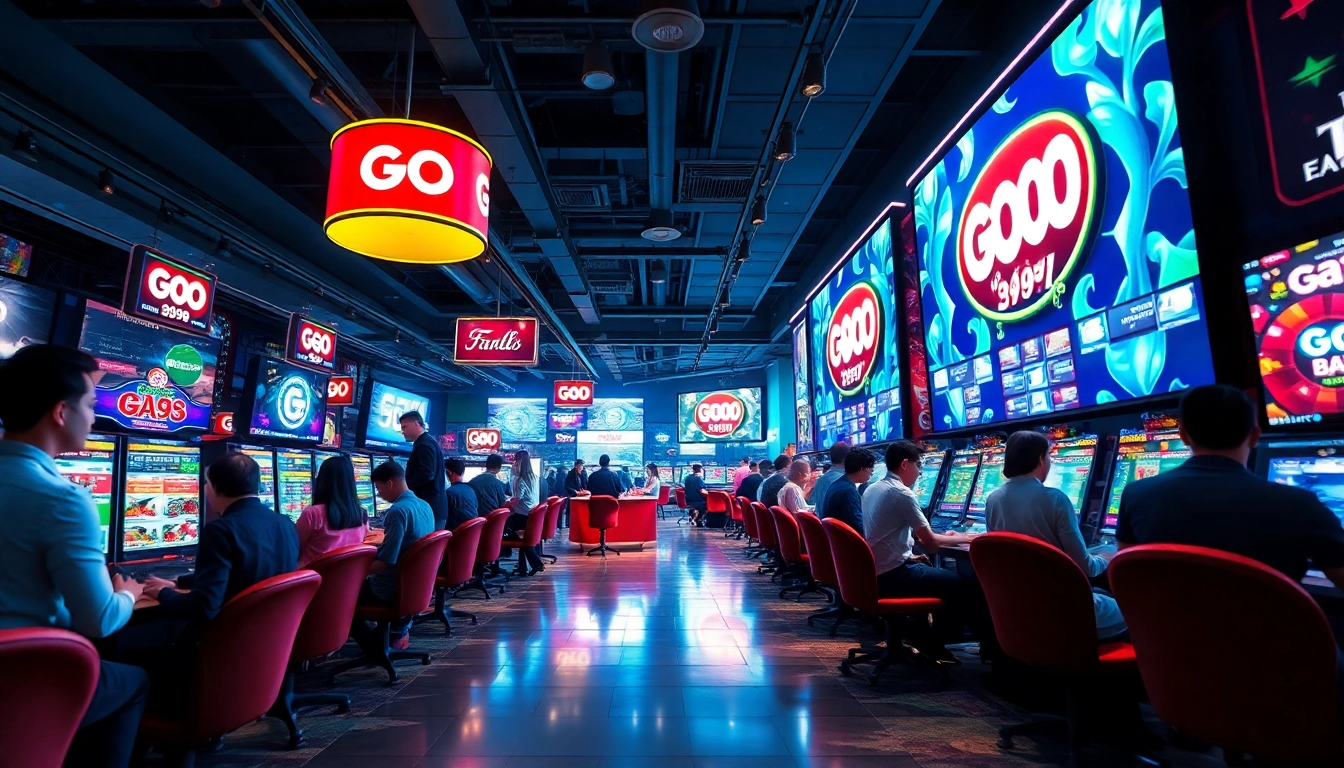 Dynamic gaming atmosphere at GO99 featuring lively players engaging in online betting and casino games.