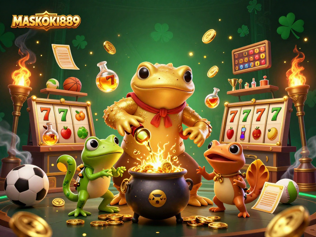 Engage with MASKOKI889's vivid illustration of a golden alchemist transforming metals into riches at a magical casino.
