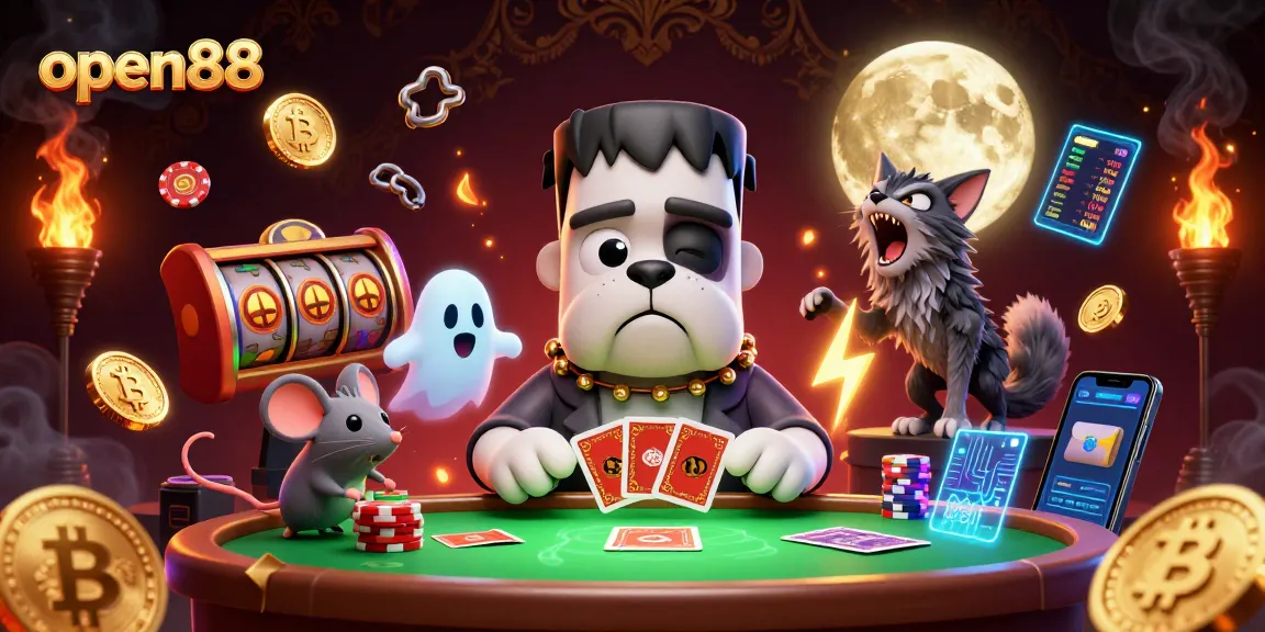 Experience thrilling gameplay at open88 with vibrant characters, cards, and slot reels.