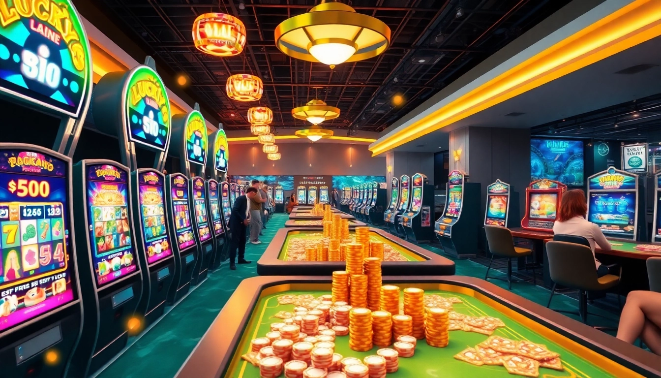 Players winning big at lucky88 online casino with vibrant slot machines and poker chips.