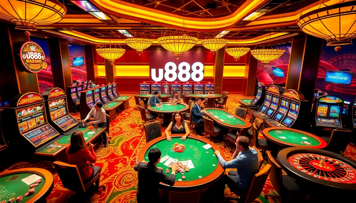 Engage with u888's vibrant casino gaming scene featuring poker tables and exciting slot machines.