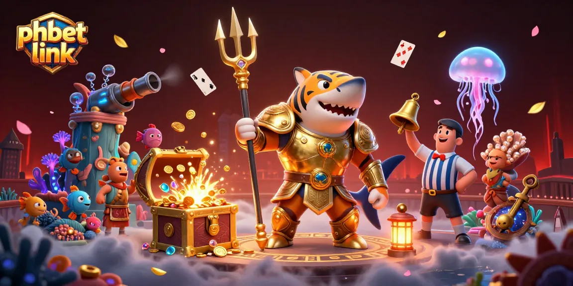 Engage with the phbet link in a vibrant underwater casino scene featuring a tiger shark and cheering fish.