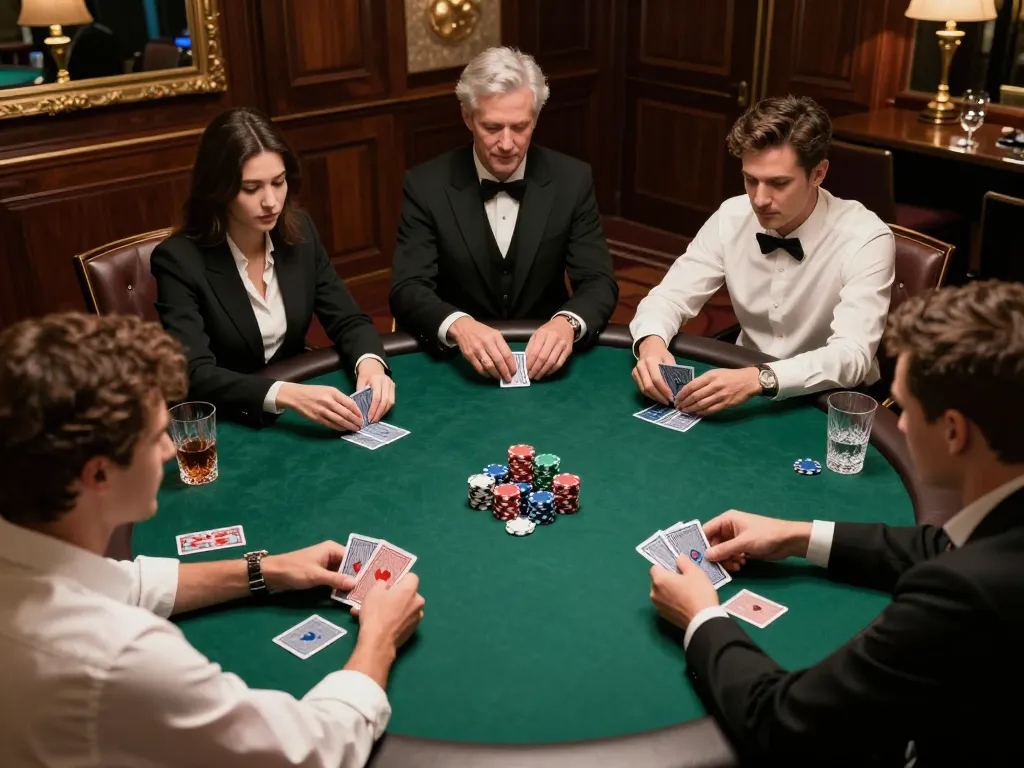 VIP66 players strategizing bets at an upscale poker game, showcasing high-stakes action and excitement.