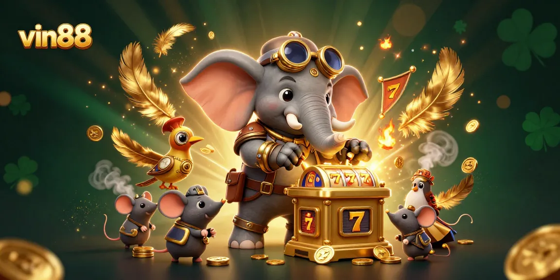 Experience thrilling gameplay at vin88 with steampunk characters and an engaging slot machine scene.