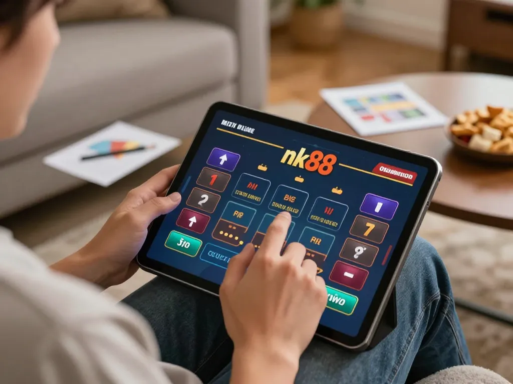 Engage with nk88 bet while enjoying online casino gaming on a tablet in a cozy home environment.