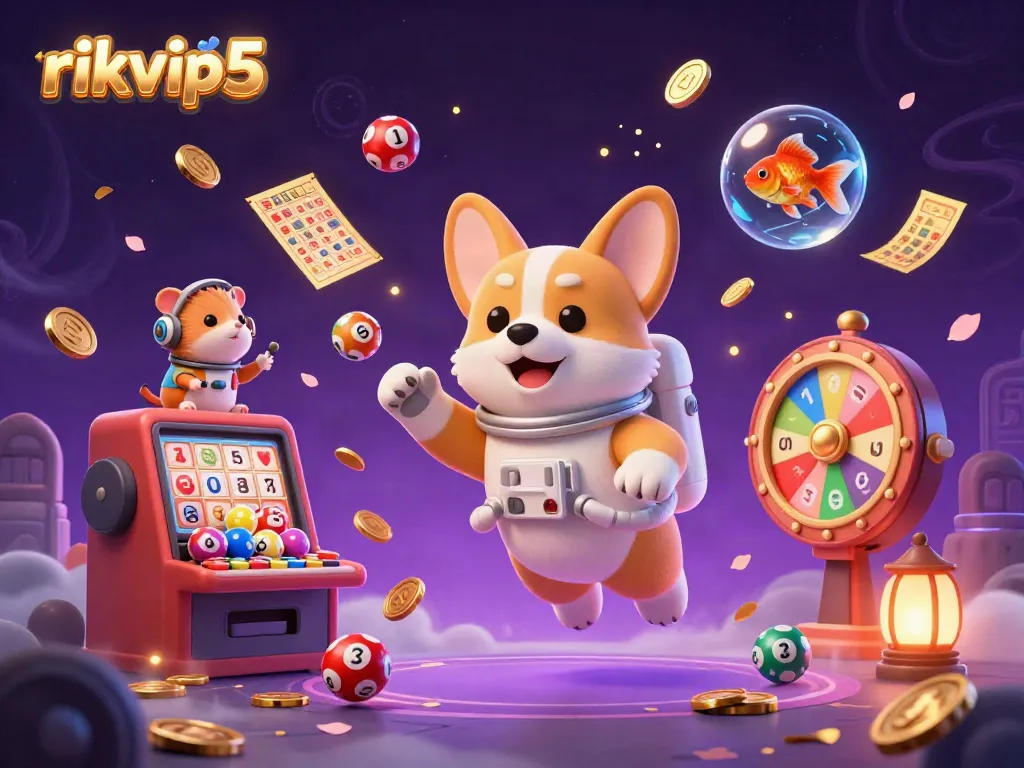 Experience thrilling gaming moments with rikvip5, a vibrant illustration featuring a corgi astronaut in a space casino.