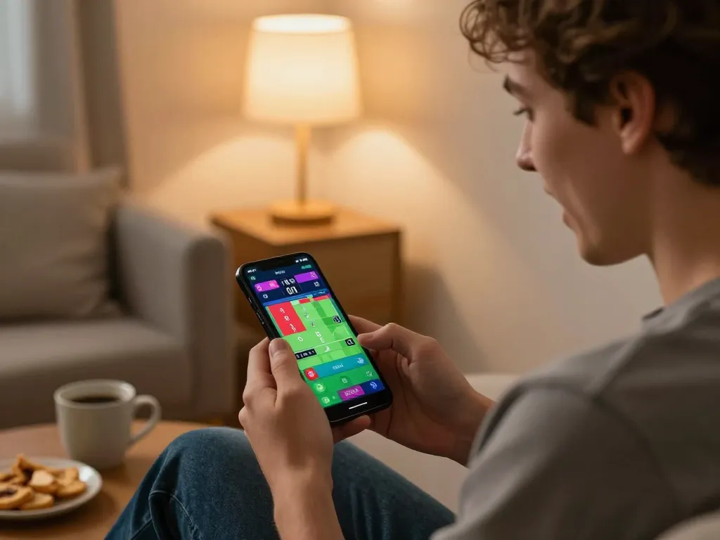 Kèo nhà cái: Engaging in online sports betting with mobile app in a cozy home setting