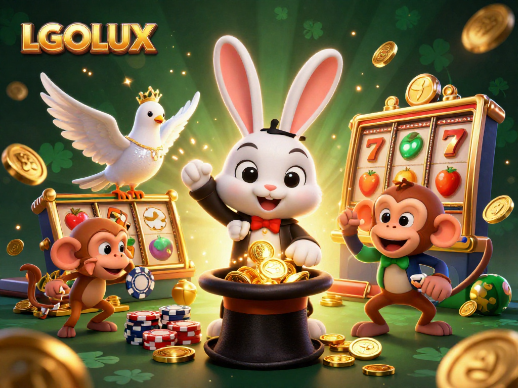 Engage with LGOLUX's vibrant online slots featuring a magician rabbit and dynamic gaming elements.