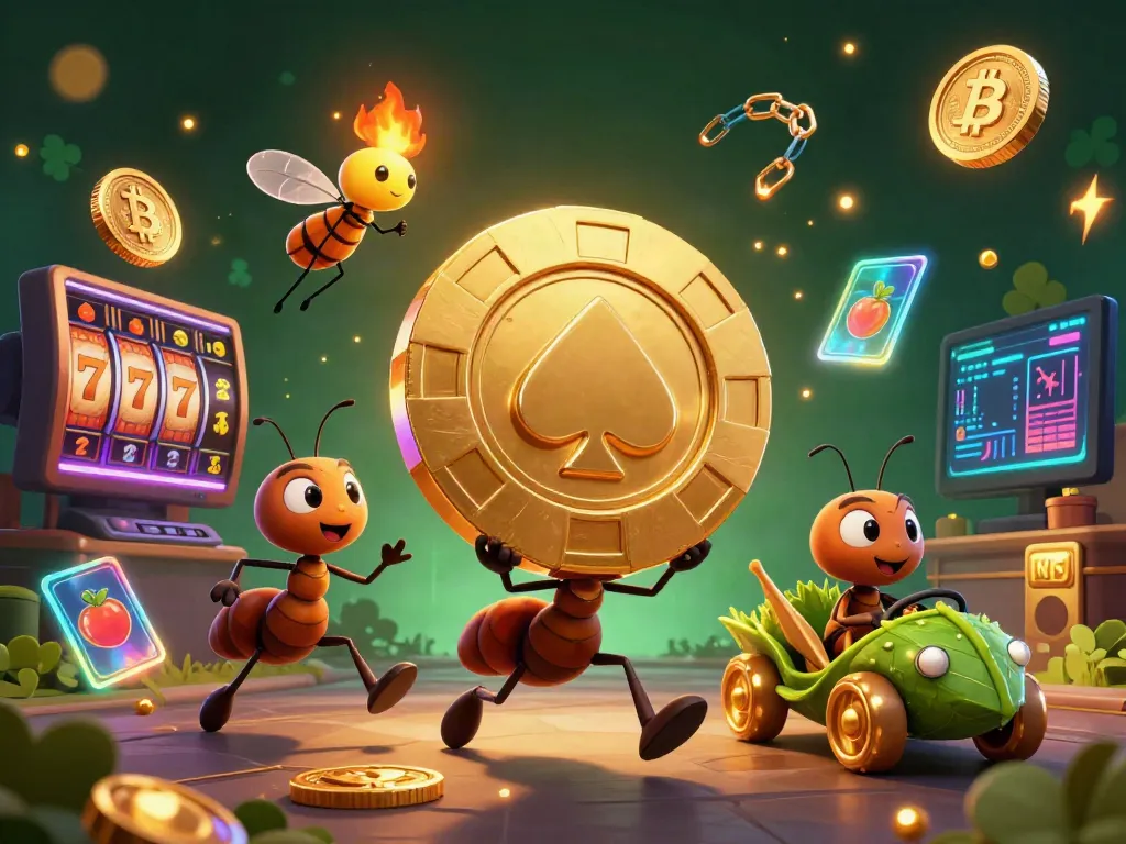 Experience the thrilling adventure at MASTERSPIN188 with a heist scene featuring ants carrying a giant poker chip.